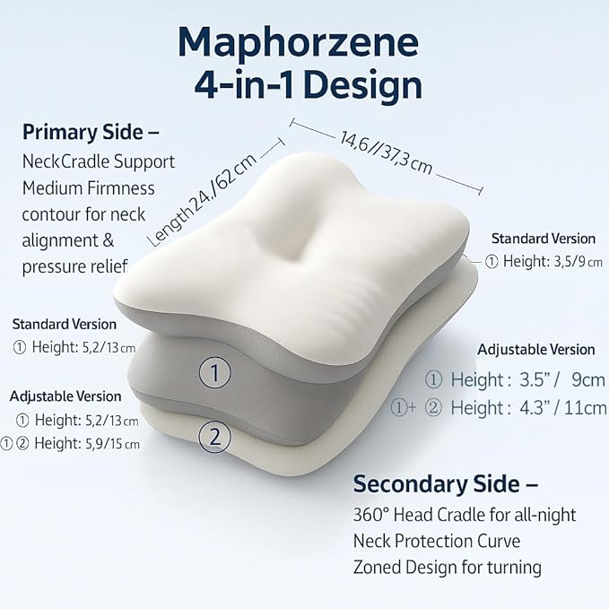 Cervical Traction Pillow for Neck Pain Relief Ergonomic Memory Foam for Side Sleepers with TMJ & Snoring Height Adjustable Orthopedic Bed Pillow for Back Sleepers Pressure Relief