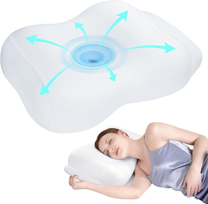 VADSBO Sleep Pillow Ergonomic Contour Design with Side Sleeping Armrest Area Neck Support Pillow for Side, Back and Stomach Sleepers White