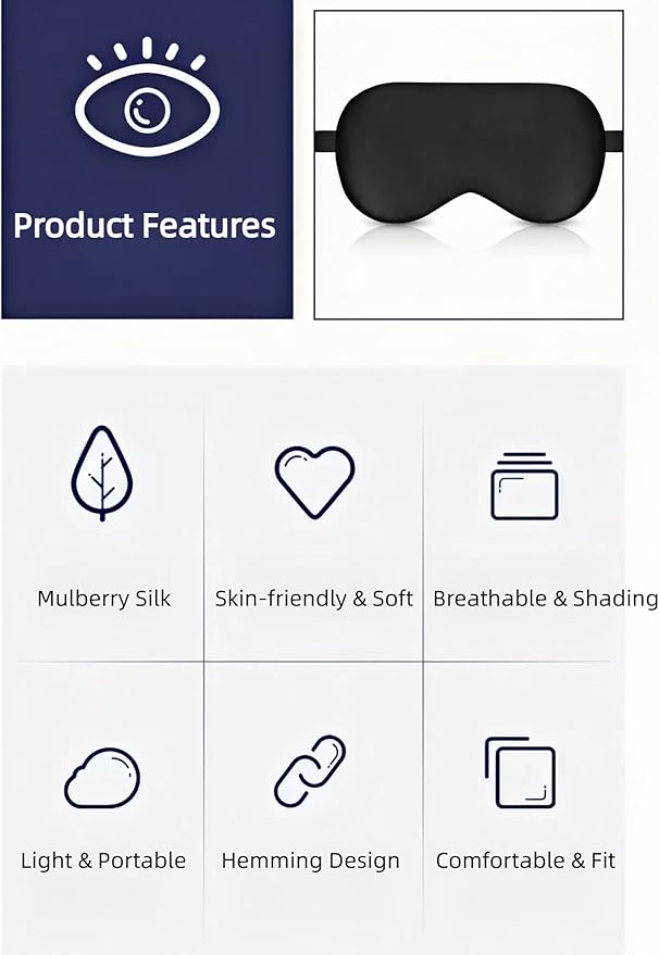 100% Nature Silk Sleep Mask Double-Sided Mulberry Silk Shading Eye Mask, Blue&White Porcelain