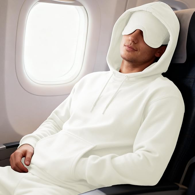 Ainangua Mens Oversized Pullover Essentials Hoodie with Eye Mask Built In Comfor Airplane Mode Travel Sleep Wearable Blanket
