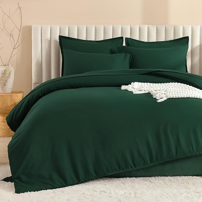 Litanika California King Comforter Set Dark Emerald Green - 7 Pieces Bed in a Bag Cal King Bedding Comforter Sets, Plain Lightweight Bed Set with Comforter, Sheets, Pillowcases & Shams