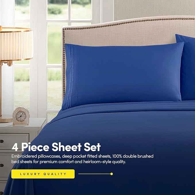 1500 Supreme Collection California King Sheet Sets Royal Blue - Luxury Hotel Bed Sheets and Pillowcase Set for Cal King Mattress - Extra Soft, Elastic Corner Straps, Deep Pocket Sheets Royal Blue
