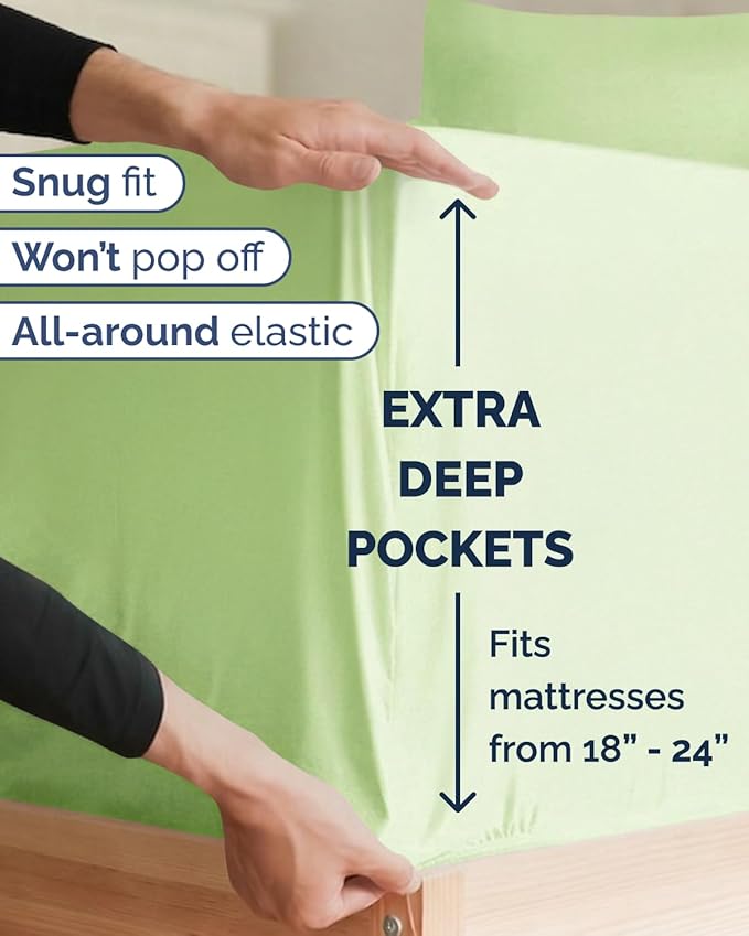 Extra Deep Twin XL Sheet Set - 3 Piece Breathable & Cooling Bed Sheets - Easily Fits 18 to 24 inch Mattress - Soft, Wrinkle & Fade Free w/ Extra Deep Pockets - Hotel Luxury Bedding - Light Sage Green