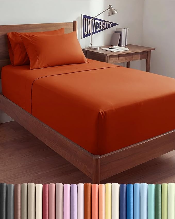 Extra Deep Twin XL Sheet Set - 4 Piece Breathable and Cooling Sheets - Hotel Luxury Bedding for Women, Men, Kids & Teens - Easy & Secure Fit - Soft and Wrinkle Free - Extra Deep Pockets - Terracotta