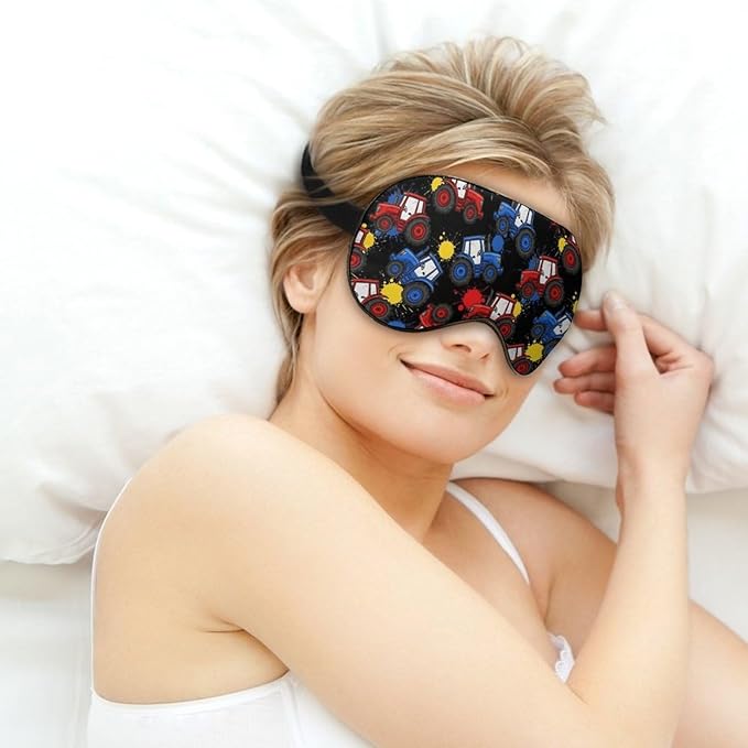 Boys Sleeping Mask Cartoon Tractor Car Kids Sleep Eye Mask Blindfold with Adjustable Strap Soft Eye Cover for Blocking Out Lights Tractor Decor for Bedding