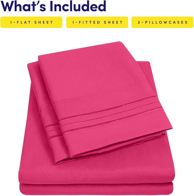 1500 Supreme Collection Extra Soft RV Queen Sheet Set, Fuscia- Luxury Bed Sheet Set with Deep Pocket Wrinkle Free Bed Sheets, RV Queen Size, Fuscia