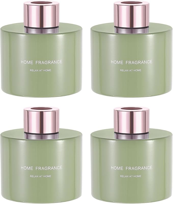 HARFINGTON 4pcs Empty Glass Diffuser Bottle 140ml/4.7oz Refillable Fragrance Accessories Aromatherapy Jar Container for Replacement Reed Diffuser DIY Home Bathroom Green with Gold Tone Cap