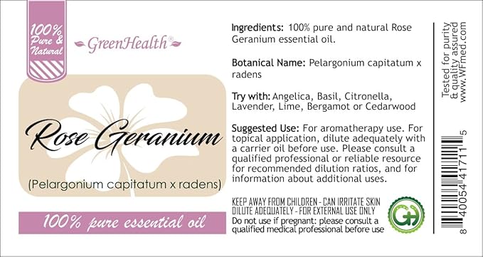 GreenHealth - Rose Geranium 100% Pure Therapeutic Grade Essential Oil -15ml