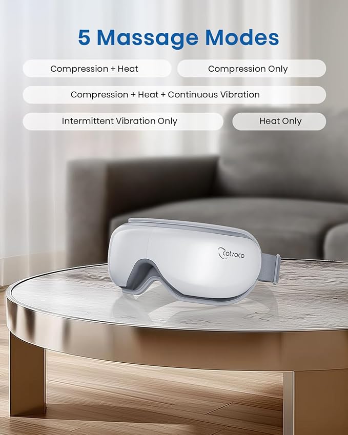 cotsoco Eye Massager with Heat, Remote, and Compression, Adjustable Foldable Sleep Mask for Relaxing Eyes and Better Sleep, Migraine Relief Device, Birthday Gifts for Mother Day Women Men Her Him