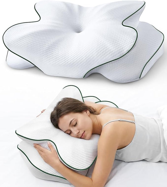 AZBESTPRO Memory Foam Cervical Pillow for Neck Support & Pain Relief, Butterfly Ergonomic Design – 24×15.75×5.7 Inches, Removable 100% Polyester Pillowcase, Suitable for Side & Back Sleepers (Green)