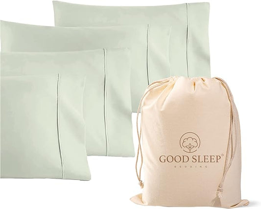1000 TC Sage Standard Pillowcases Set of 4 100% Egyptian Cotton Pillow Cases with Long Staple Cotton & Sateen Weave, Silky Soft Hotel - Like Bed Pillow Covers for Comfy Sleeping, Snug Fit