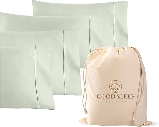 1000 TC Sage King Pillowcases Set of 4 100% Egyptian Cotton Pillow Cases with Long Staple Cotton & Sateen Weave, Silky Soft Hotel - Like Bed Pillow Covers for Comfy Sleeping, Snug Fit