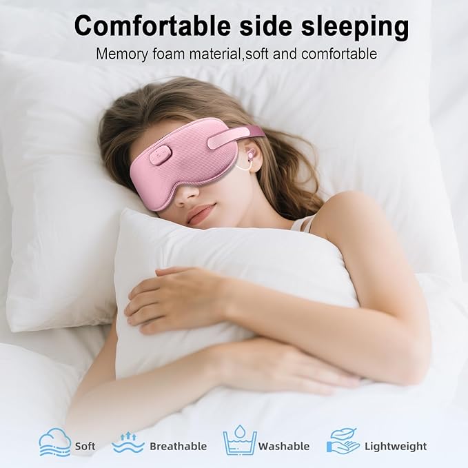 3D Sleep Mask with Bluetooth Headphones, Sleeping Earbuds with HD Mic, Sleep Eye Mask for Side, Zero Eye Pressure, Blackout Eye Mask for Sleep Travel, Elastic Band Eye Masks, for Men Women Gifts,Pink