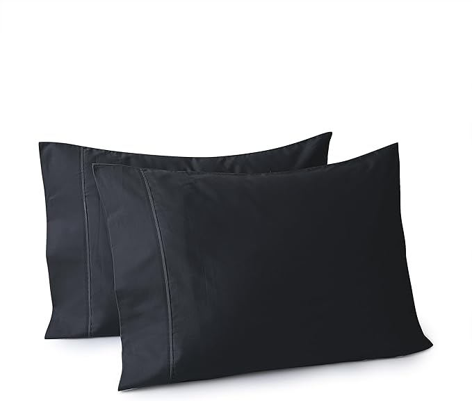 100% Egyptian Cotton Pillow Cases Set of 2, King Size 400 Thread Count Cooling Pillowcases, Soft and Breathable Pillow Covers with Envelope Closure, 20x36 Inches (King, Black)