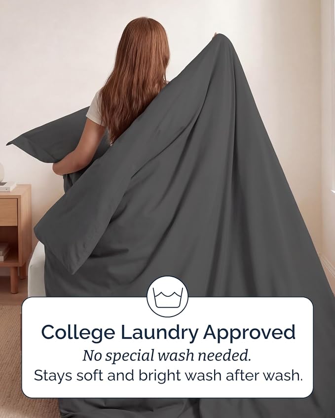 Duvet Cover Twin/Twin XL Size Set - Extra Soft Twin/Twin XL Duvet Cover 68" x 90" with 1 Pillow Sham - Hotel Luxury, Easy Care, Fade Free with Zipper Closures & Ties - Comfy & Breathable (Charcoal)