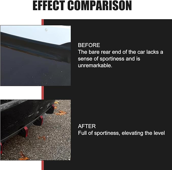 4 PCS Car Lower Bumper Lip Diffuser, 4.9" x 2.5" Spoiler Fin Protector, Vehicle Rear Splitter Lip Wing, Universal for Most Cars (Red & Black)