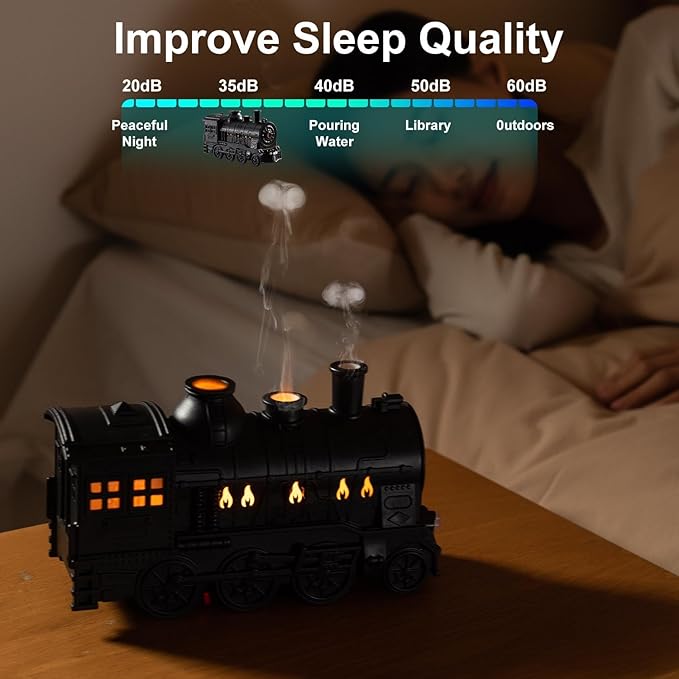 Train Humidifiers, Dual Mist Outlets, 300ml Capacity, Jellyfish shaped Cool Mist Train Humidifier, Aroma Diffuser, Mist Humidifiers with 2/8 Hours Timing Function (Black)