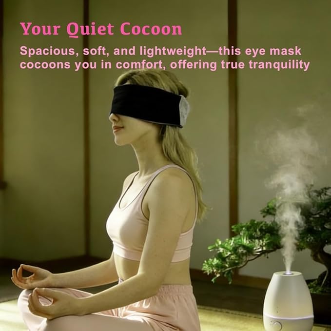Silent Fastener Wide Sleep Mask with Ear Cover, Dual-Sided Cozy and Silky Eye Mask for Sleep, No Strap Satin Sleeping Eye Mask for Long Hair, Comfortable Eye Mask for Travel