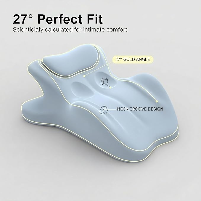 Contoured Support Pillows Ergonomic Memory Foam Wedge Pillow, 27° Angled Support for Waist and Neck, Multi-Position Support Pillow (Blue)