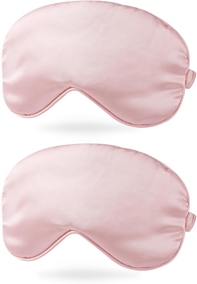 PATIKIL Silk Sleep Mask, 2 Pack Soft Satin Eye Protective Mask Blackout Eye Cover with Elastic Straps for Side Sleeping Women Men Travel, White Pink