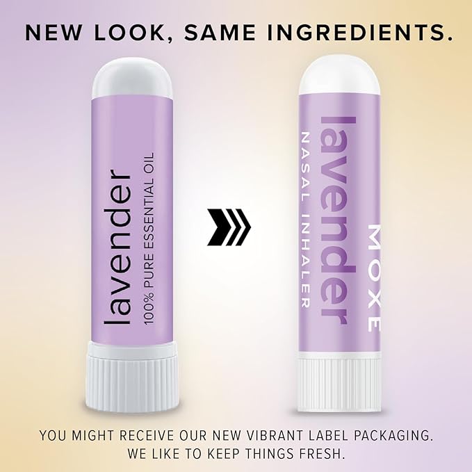 MOXĒ Lavender Essential Oil Nasal Inhaler, No-Mess Aromatherapy, Relaxation, Naturally Calming, Before Sleep Routine, Pure and Undiluted, Made in USA (3 Pack)