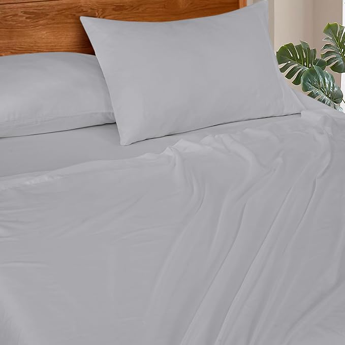 ROYALE LINENS 300 Thread Count Cotton Sateen Sheet Set - 4 Piece Twin XL Bed Sheets - 1 Fitted, 1 Flat & 2 Pillow Cases - Soft Cool & Crisp Sheet Set (Twin XL, Microchip)