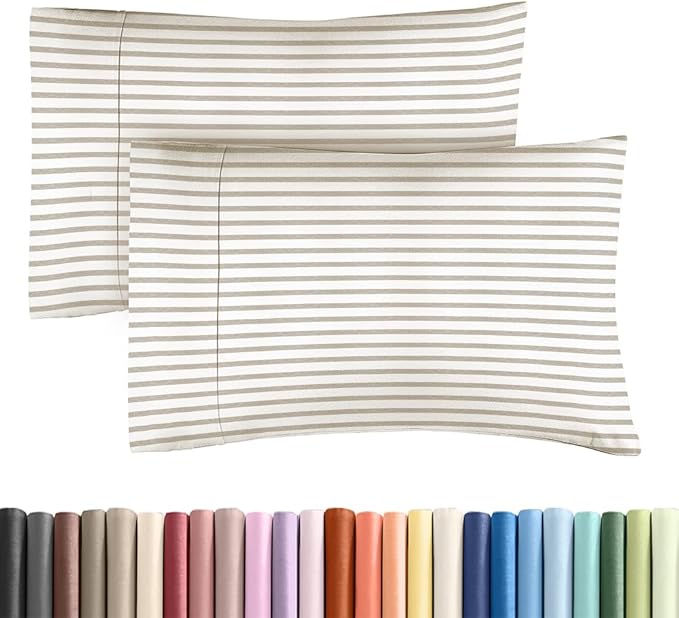 King Standard Pillow Cases Set of 2 - Ultra-Soft Hotel Quality Pillowcase Covers - Comfy, Cozy & Fade Free - Wrinkle Resistant - Machine Washable Pillow Protectors - 2 Piece Set - Beige Stripes 2