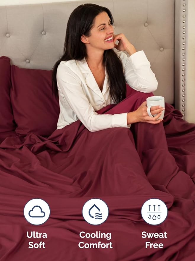 Extra Deep Cal King Sheet Set - 6 Piece Breathable and Cooling Sheets - Hotel Luxury Bedding for Women, Men, Kids & Teens - Easy & Secure Fit - Soft and Wrinkle Free - Extra Deep Pockets - Burgundy