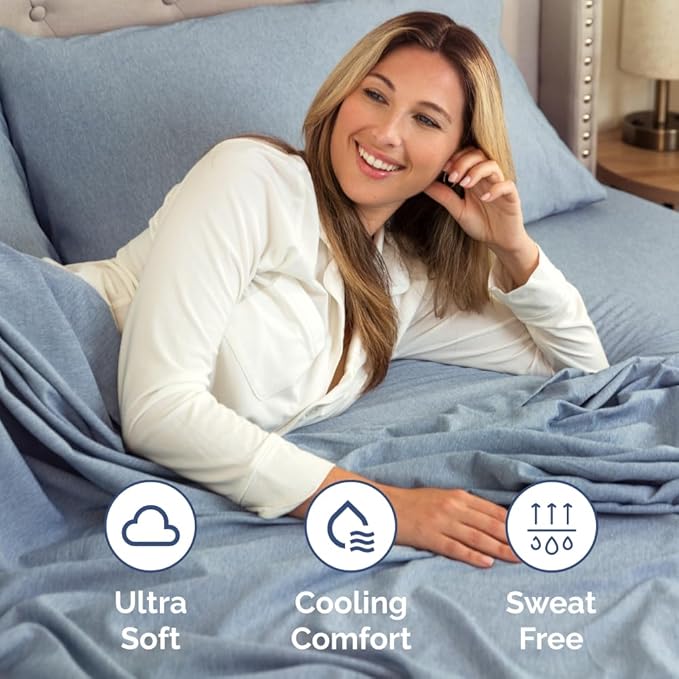 Short Queen Size 4 Piece Sheet Set - RV Short Queen, Soft, Breathable & Cooling Bed Sheets Set with Deep Pockets - Hotel Luxury Bedding for Women & Men - Wrinkle Free & Fade Resistant - Heathered Blue