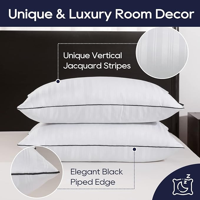 downluxe Bed Pillows Queen Size Set of 2 - Hotel Collection Soft Down Alternative Pillows for Sleeping, Perfect for Side, Back and Stomach Sleepers, 20 X 28