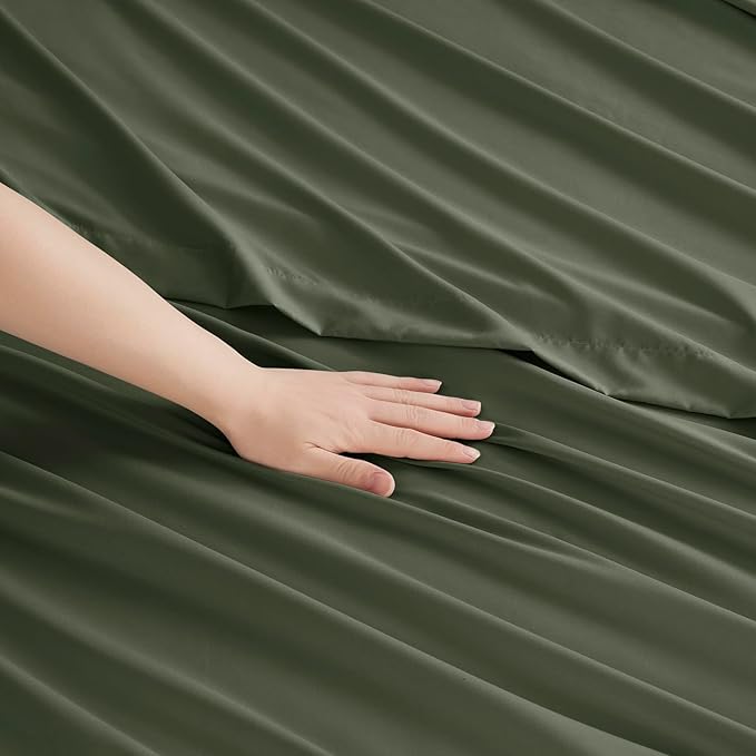 Clara Clark Bed Sheets, Premier 1800 Series Bed Sheet Set, Deep Pocket, Wrinkle, Fade, Stain Resistant, Luxury Soft Bedding Sheets & Pillowcases, King, Olive Green
