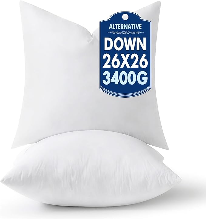 MIULEE 26x26 Pillow Inserts,Down Alternative Pack of 2 Euro Decorative Throw Pillows for Sofa Couch Bed, Ultra Soft Fluffy Bed Sleeping Form