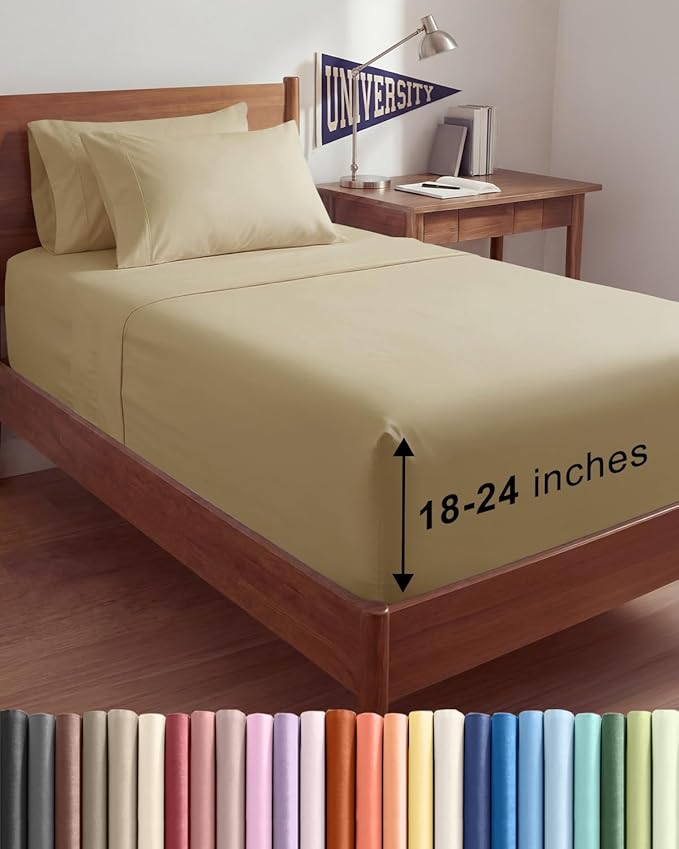 Extra Deep Twin XL Sheet Set - 4 Piece Breathable and Cooling Sheets - Hotel Luxury Bedding for Women, Men, Kids & Teens - Easy & Secure Fit - Soft, Wrinkle Free and Comfy - Extra Deep Pockets - Beige