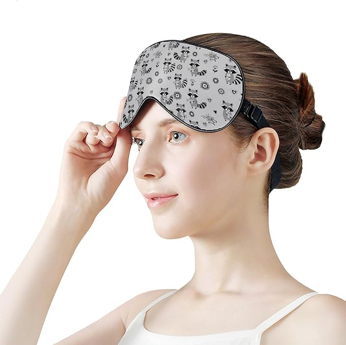 SWEET TANG Sleep Eye Mask for Men Women, Compatible with Cute Raccoon Sleeping Masks Blindfold, Block Out Light Soft Cover for Travel Yoga Nap