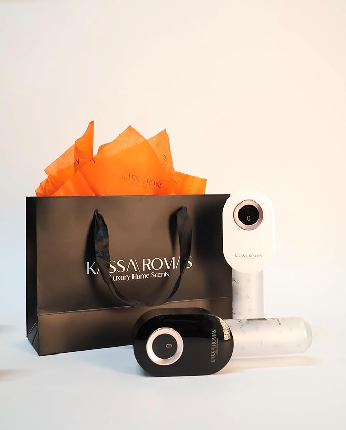 S910 Smart Scent Diffuser - Modern Design, Shiny Acrylic Material, LED Light, Cold Air Diffusion, Bluetooth App Controlled, Touch Screen (White with Rose Gold Ring)