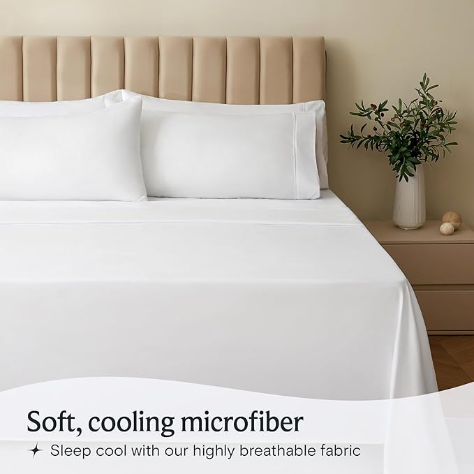 LuxClub 5 PC Split King Sheet Set Bed Sheets Deep Pockets 18" Wrinkle Free Cooling Sheets Machine Washable Hotel Bedding Silky Soft - White Split King