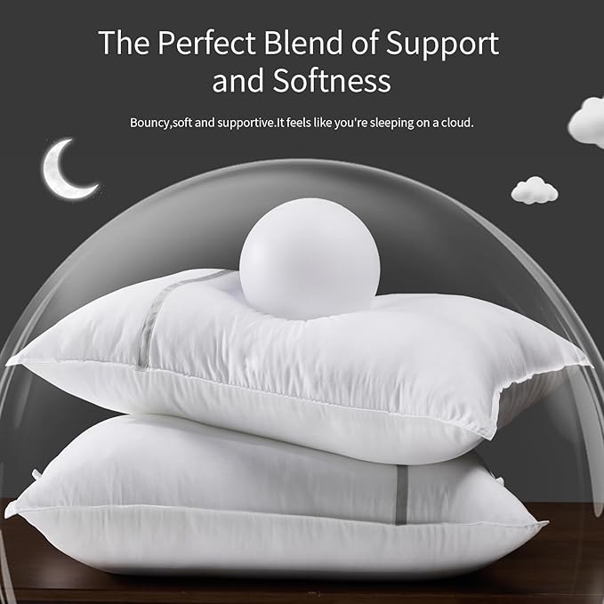 Bed Pillows Standard Size Set of 4, Medium Firm Hotel Pillows for Sleeping, Cooling Pillows for Side & Back Sleepers, Down Alternative Filling, 20 x 26 Inches