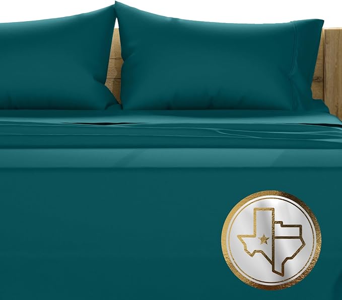 TEXAS LINEN CO. 100% Egyptian Cotton Queen Sheets Set - Luxury 1500 Series Couture Comfortin' Collection Egyptian Cotton Sheets Queen Size Bed Set (4 PC, Teal), 17" Deep Pocket, Hotel Bedding Set