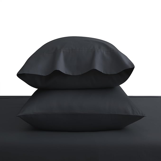 100% Egyptian Cotton Pillow Cases Set of 2, Queen Size 400 Thread Count Cooling Pillowcases, Soft and Breathable Pillow Covers with Envelope Closure, 20x30 Inches (Queen, Black)