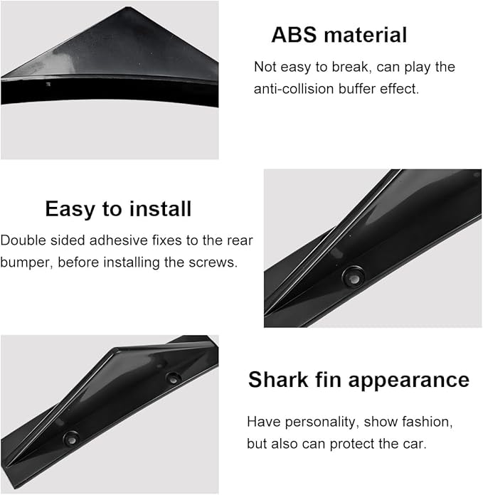 KVAEY 4 PCS Car Rear Lower Bumper Wing Lip Diffuser, Shark Fin Vehicle Spoiler Wing Rear Bumper Decoration, Universal Spoiler Fin Protector with Screw for Cars Trucks SUVs (Curved Black)