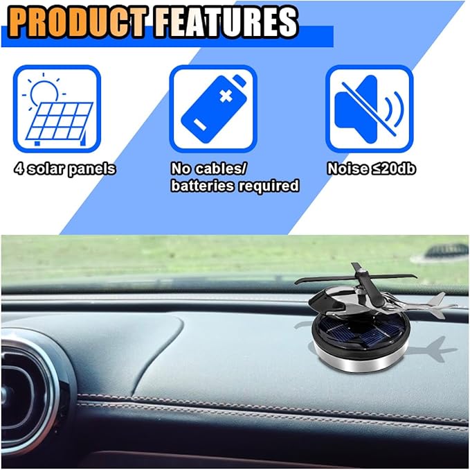 KITUREK Helicopter Car Air Fresheners with Solar Rotating, Creative Car Perfume Decoration, Car Airplane Fragrance Diffuser for Car, Home, Office (Silver)
