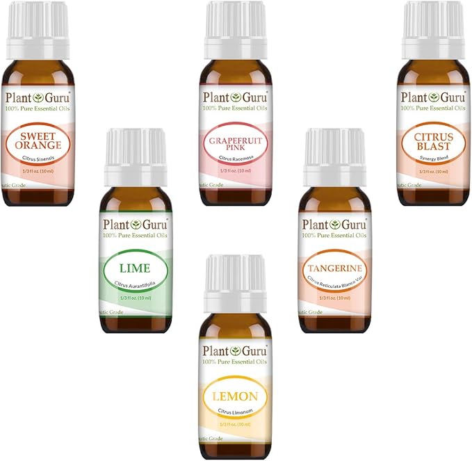 Citrus Essential Oil Set 6-10 ml 100% Pure Therapeutic Grade Cold Pressed from Peels of Sweet Orange, Lime, Pink Grapefruit, Lemon, Tangerine and Citrus Blast Blend Great for Aromatherapy Diffuser