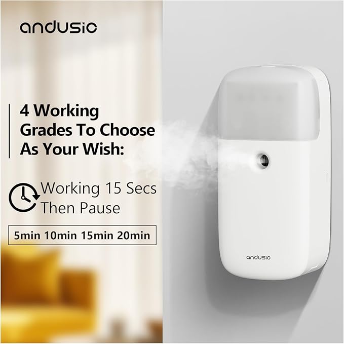 Andusic Smart Waterless Aroma Diffuser 168ml – Wall-Mounted, Silent, Remote-Controlled, Automatic Shutoff, for Home & Office – 200 sq ft Coverage