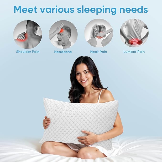 OAISZ Shredded Memory Foam Pillow, Standard Size Cooling Adjustable Firm Bed Pillow for Sleeping, Washable Removable Cover, Ideal for Side, Back & Stomach Sleepers