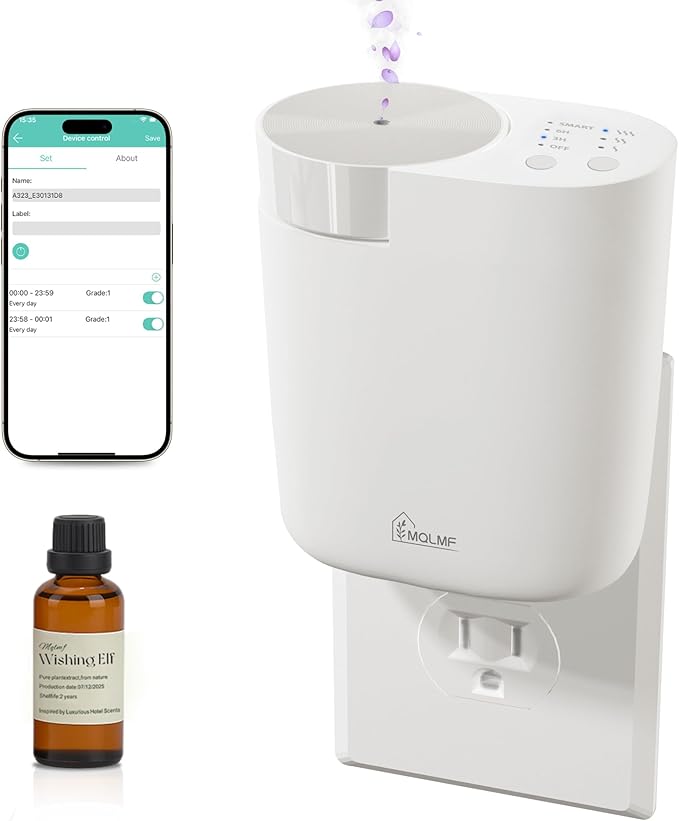 Plug in Diffuser - 800 Sq Ft,No Wobble Design,Secure Wall Fit,Timer Control&Scent Intensity Button,Bluetooth APP,Waterless Scent Diffusers Home,Essential Oil Plug in Wall Diffuser – White
