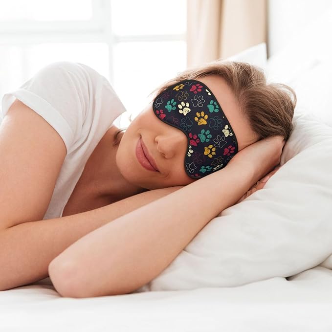 Colorful Paw Print Sleep Mask for Sleeping, Soft Comfort Eye Shade, Blackout Eye Cover, Deep Rest, Travel, Nap, Meditation