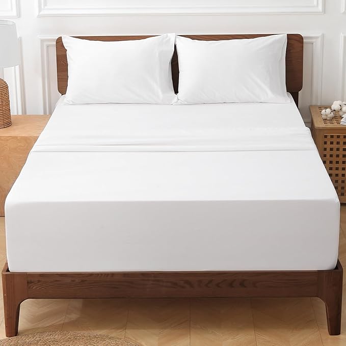 HYPREST Extra Deep Pocket Queen Sheet Set - 100% Cotton, White Hotel Luxury Soft Wrinkle Free Cooling Sheets for Queen Bed Deep Pocket