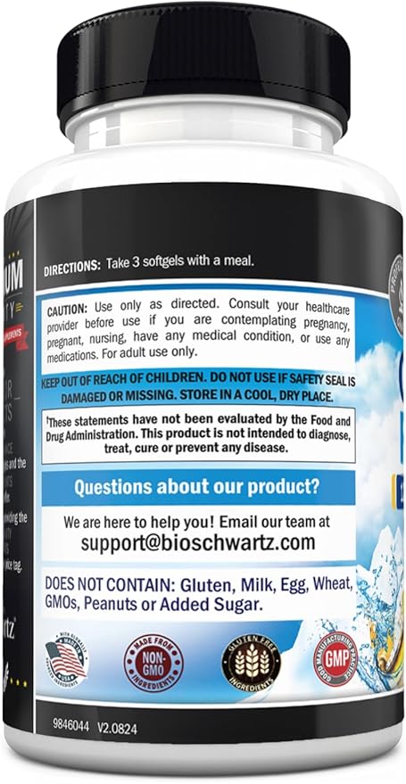 Triple Strength Omega 3 Fish Oil 3000mg - High Potency Omega 3 Supplement for Women and Men, Burpless Lemon Flavor Fish Oil - 2250mg Essential Fatty Acids with DHA & EPA, Wild Caught, 180 Softgels