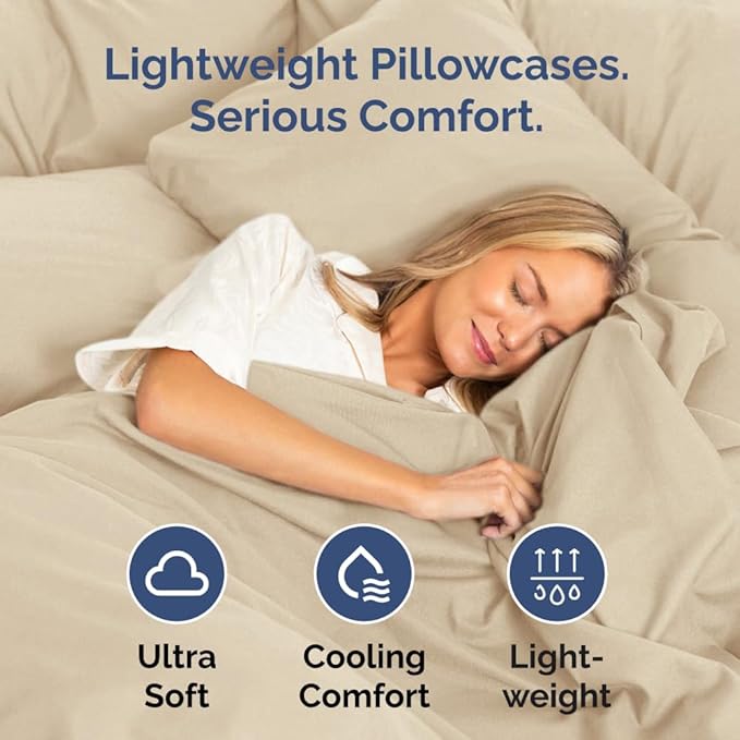 Standard Pillow Cases Set of 2 - Ultra-Soft Hotel Quality Pillowcase Covers - Comfy & Wrinkle Free - Stain and Fade Resistant - Machine Washable Pillow Protectors - 2 Piece Set - Standard Size Cream
