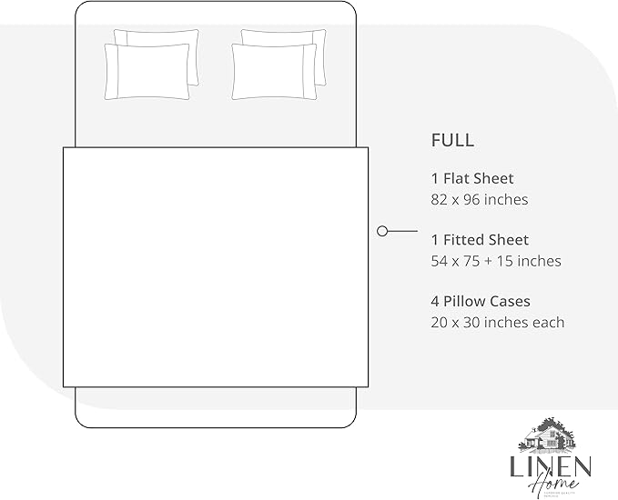 Linen Home 6 Piece Full Size Cotton Sheet Set, 100% Cotton Percale, 4 Pillowcases, Deep Pocket with All Around Elastic Sheet, Crisp Breathable Bedding, Hotel Luxury, Long-Staple Combed Cotton, Ivory